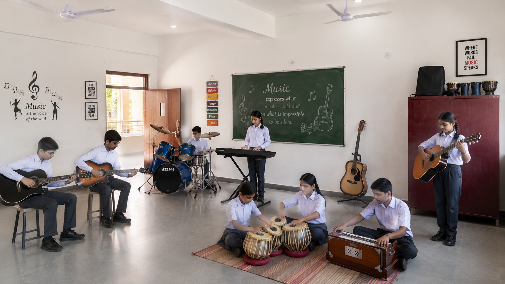 Music room activity at Aakriti Vidya Bhawan